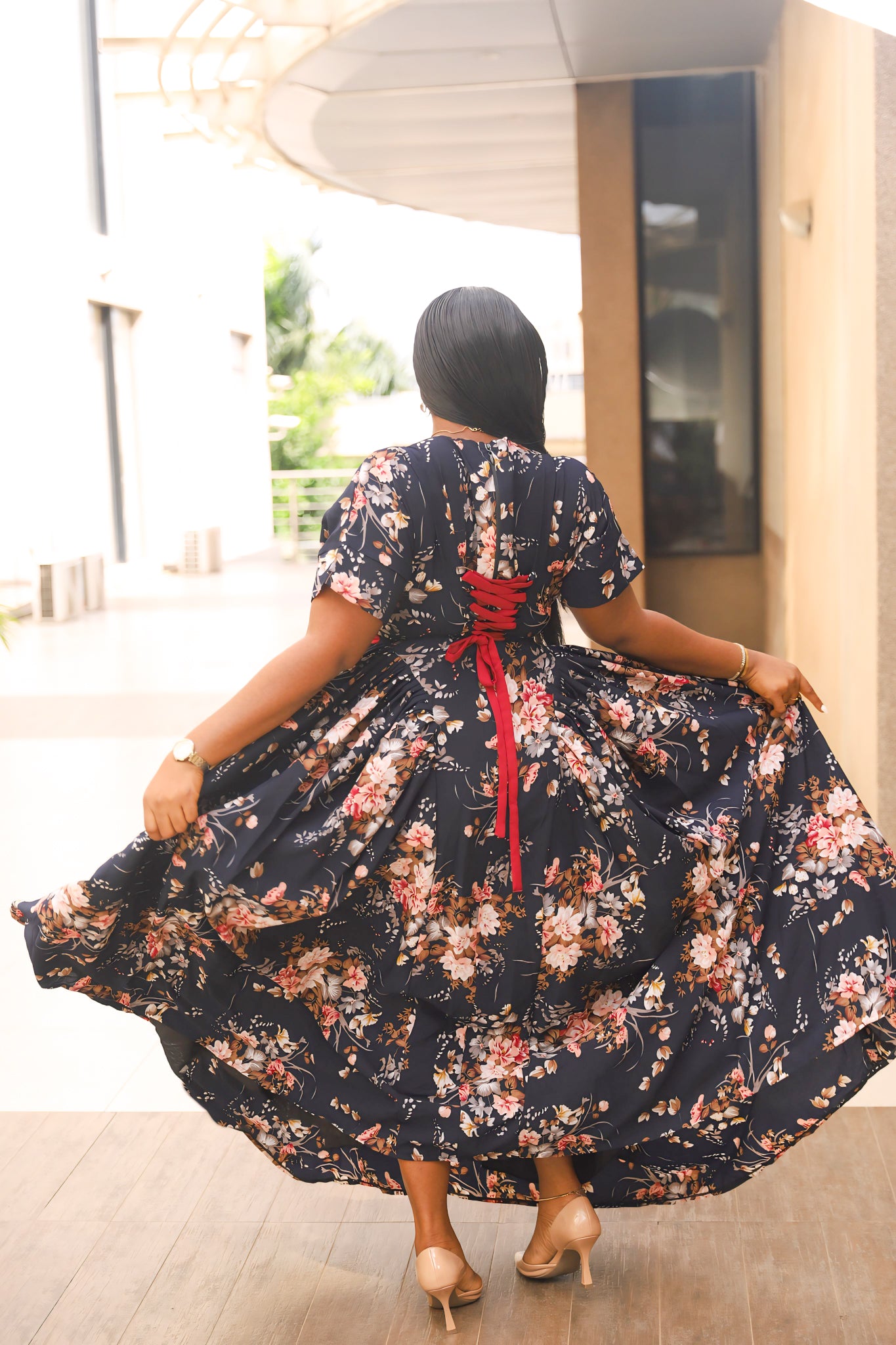 Rosy Delight Tie-Back Dress