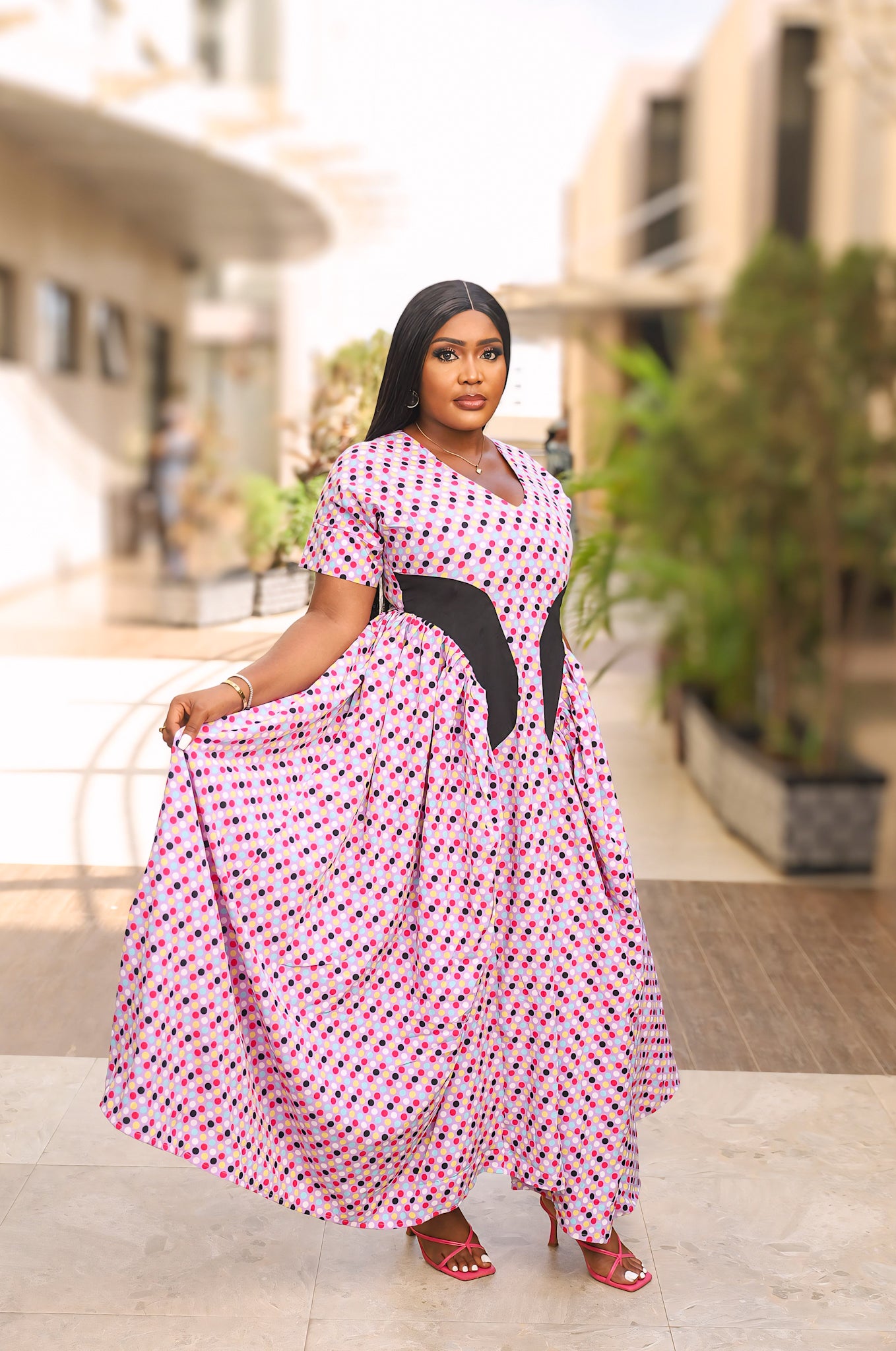 Pink Polka Tie-Back Dress
