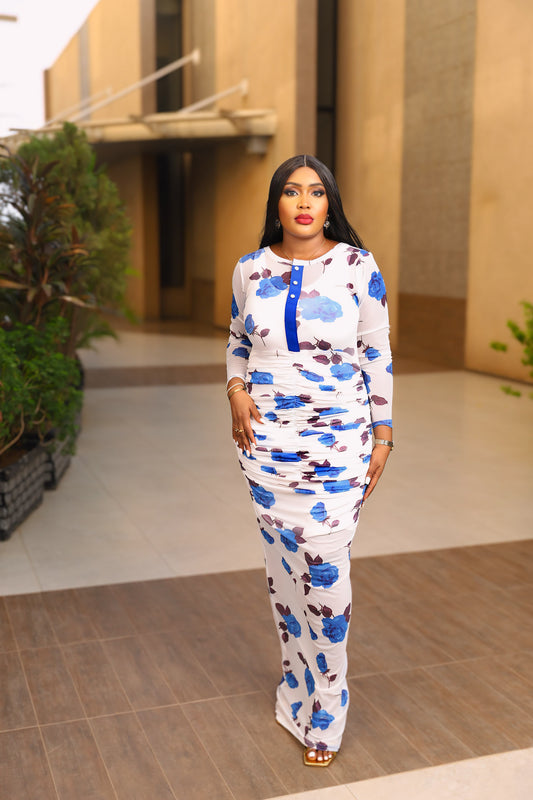 Sleek Blue Lily Body-Con Dress